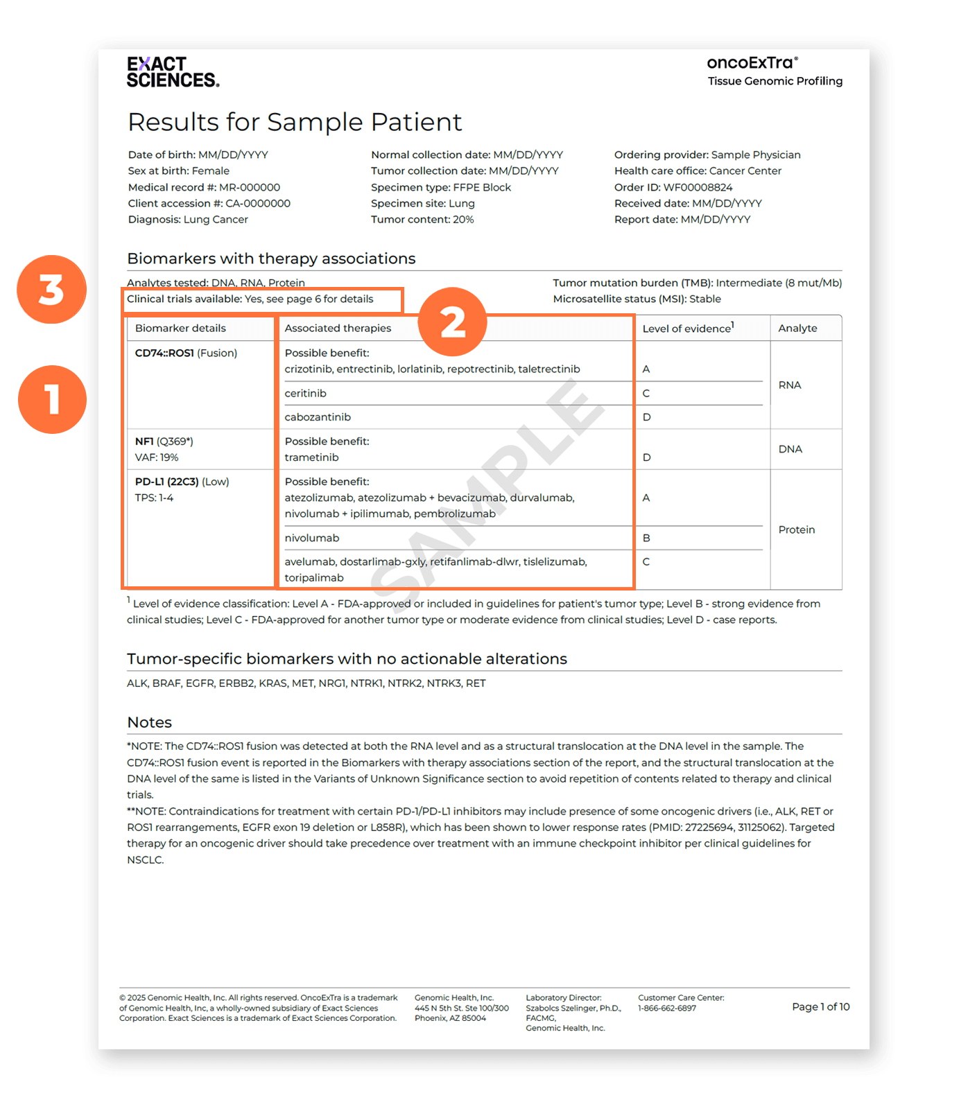 OncoExTra report for patients - page 1.