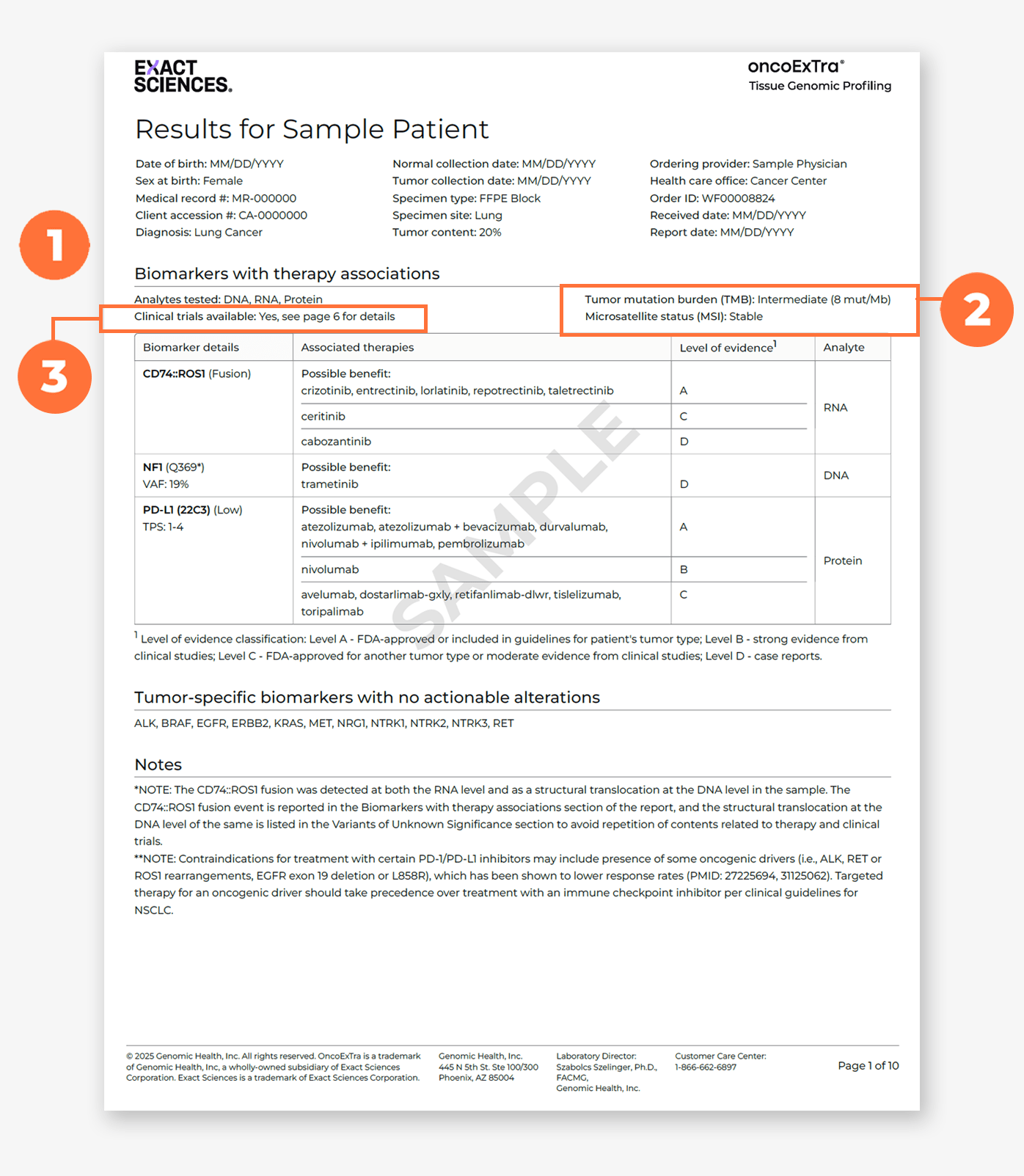 OncoExTra report page 1.